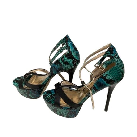 ShoeDazzle Green/Black/Blue Snakeskin Heels Size 8 - Statement, Glam, Night Out - Picture 3 of 5